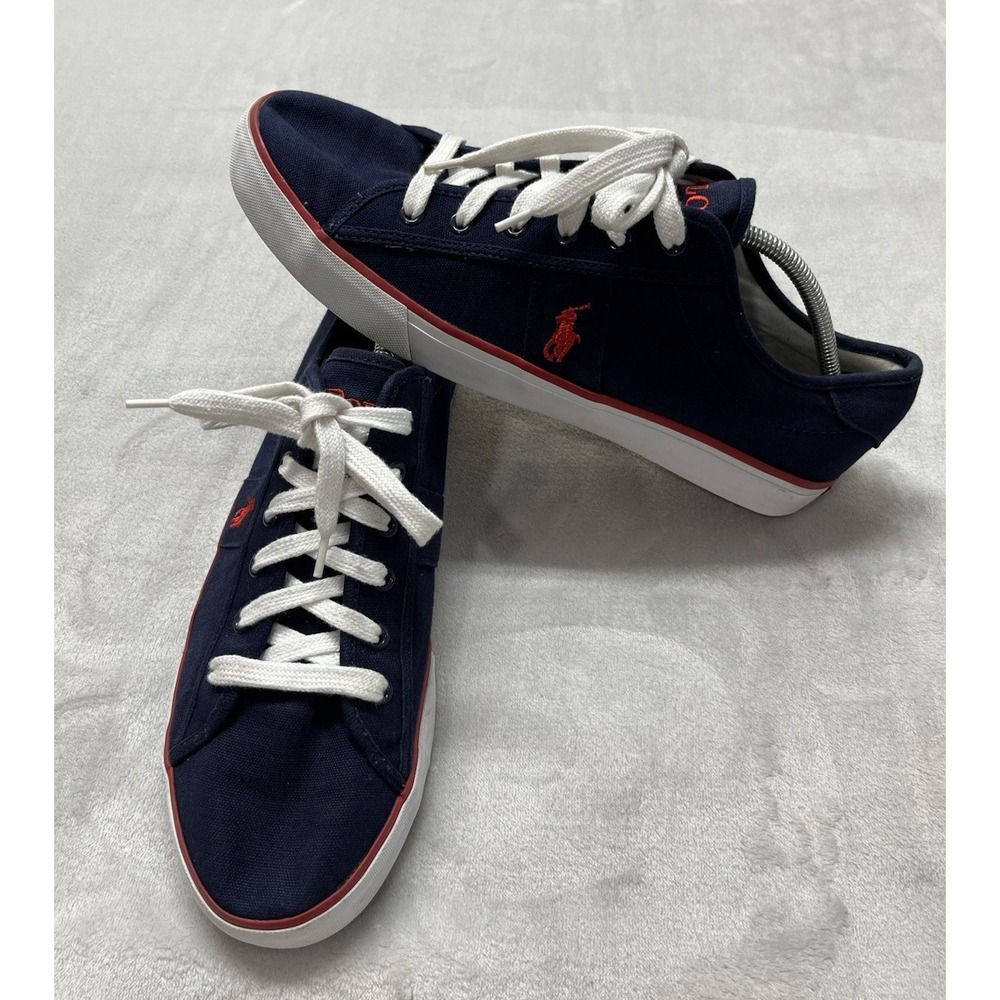 Polo Ralph Lauren Clifton Sneaker Men 13D Navy Red Canvas Lace Up Low Top Casual